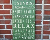 Cottage Rules Vintage Style Typography Word Art Sign in Medium Green