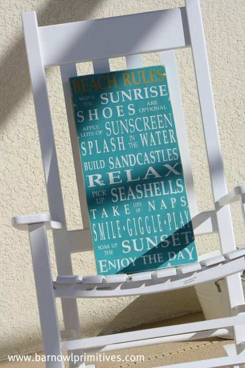 Beach Rules Vintage Style Typography Word Art Sign in Aqua