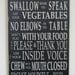 Table Manners Dinner Rules Sign - Typography Word Art in Black