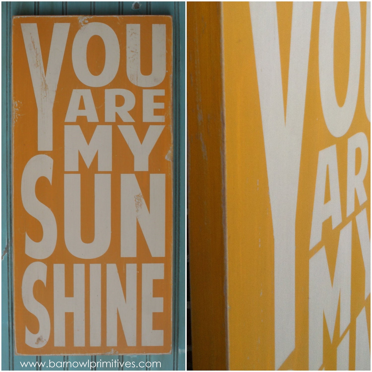 You Are My Sunshine Sign Typography Word Art in Golden Yellow or Straw Heavily Distressed