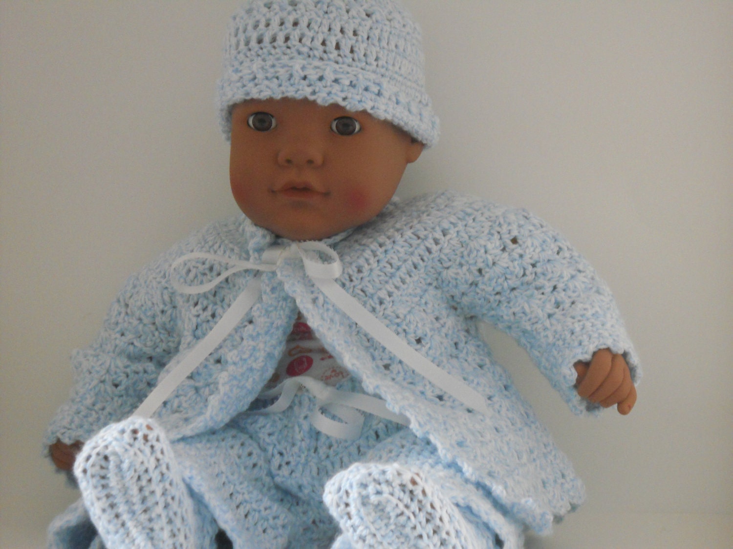 It's A Boy,  Baby Shower Gift Set, Blue Sweater, Pants, Hat and  Booties  Gift for a New Mom