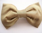 Gold Silk Fabric Bow Barrette Hair Clip