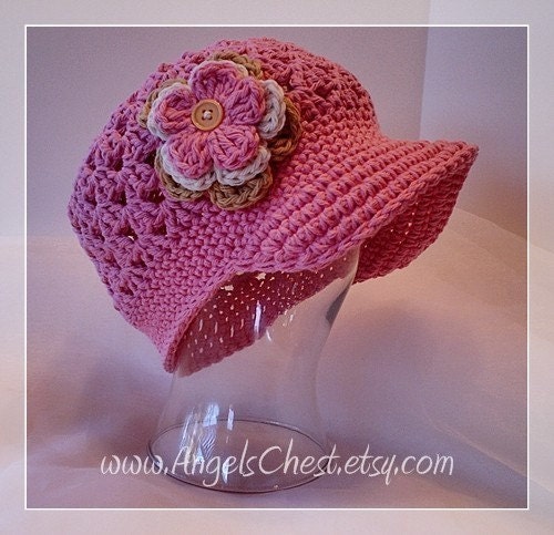 PDF Pattern Cute Beanie with Brim hat with detachable flowers SIZES 5T to ADULT No. 9
