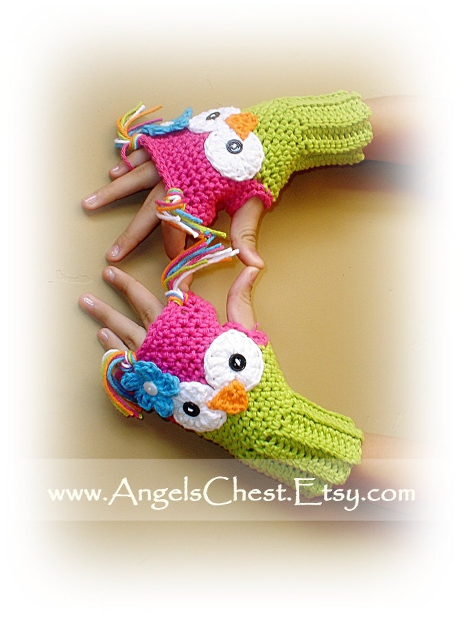 PDF Crochet Pattern Owl Hand Warmers - Fingerless Gloves Toddler to Adult Sizes No. 22