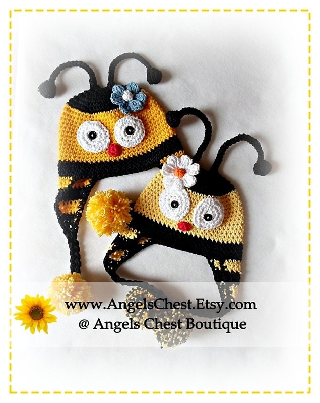 CUTE as can BEE HAT crochet pattern Pdf Format Sizes Newborn to Adult by AngelsChest Pattern No. 31