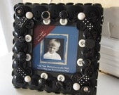 Handmade vintage button, crystal, domino picture frame - One of a Kind