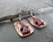 Red Jasper Carved V Gemstone Earrings in Hammered Copper Rectangle
