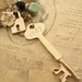 Vintage Silver Style Key Necklace with lock, flower, and mixed beads