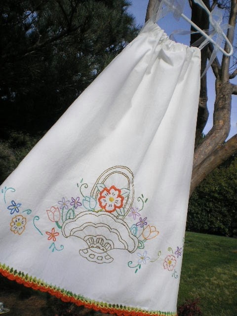 Vintage Embroidered Pillowcase Dress Handmade by WarmHugsDesign
