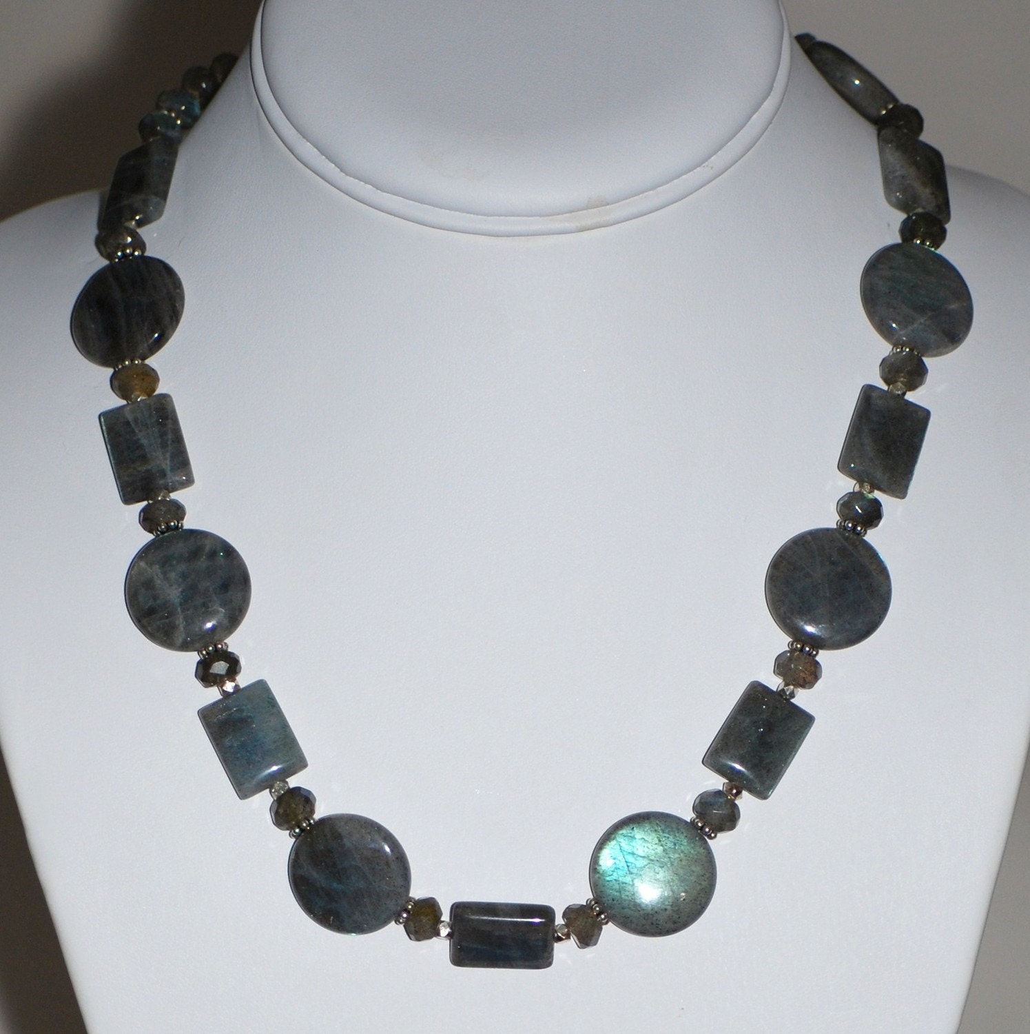 Labradorite Squares and Circles Necklace by MixedMediaDesigns1