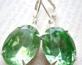 Peridot Green Silver Earrings Estate Style Dangle, Oval Shaped, August Birthstone, bridesmaid gift, wedding jewelry, bridal