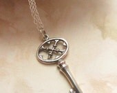 Sterling Silver Necklace with Key Charm, Minimal Collection, Tiffany inspired, heart