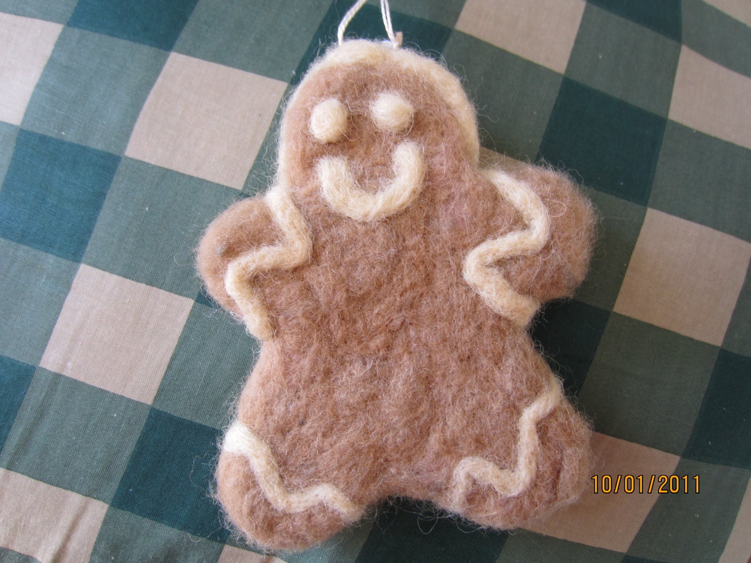 Felted Gingerbread Man- Fiber Art Ornament