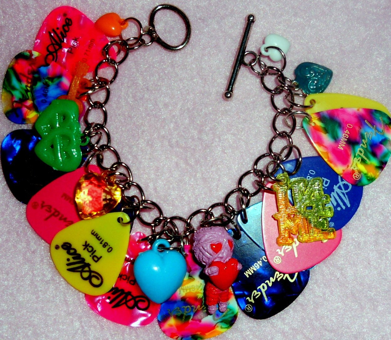 SALE- Summer Sizzle guitar pick and other fun charms bracelet
