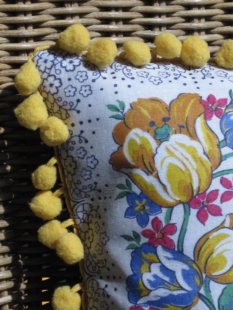 Vintage Hankie Pillow Blue and Gold
