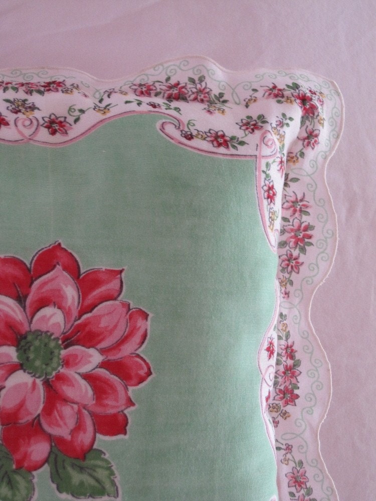 Featured Vintage Hankie Pillow Cover - Striking Apple Green