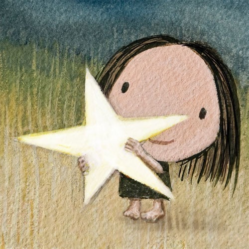 catch a star - cute girl art print catches falling stars