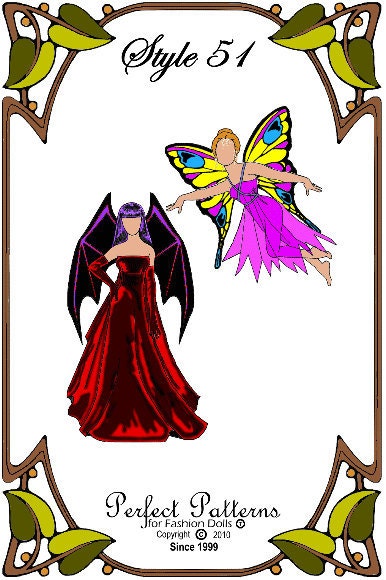 PDF Doll Pattern - Gown, Wings - No. PDF-51 - Fits 9.5" Cissette or 10" Tiny Kitty or Coquette Dolls