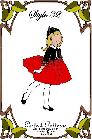 PDF Doll Pattern - Dress, Jacket, Tights, Cap - No. PDF-32BMc - Fits 14-15" Betsy Mcall or Kish Dolls