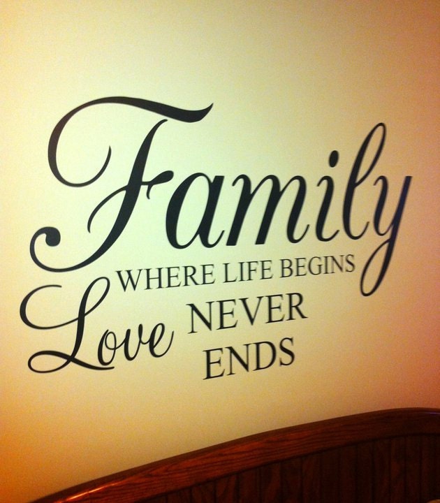 Family where Life Begins Love Never Ends 36x22 Vinyl Decal Wall Art Lettering Quote Nursery