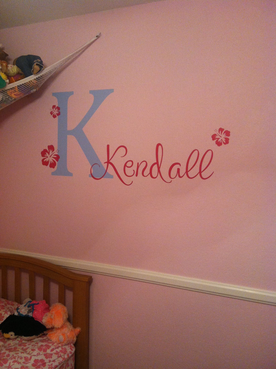 Monogram Name PERSONALIZED initial BIG Hibiscus Flowers Girls Vinyl Wall Lettering Words Quotes Decals Art Custom