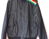 vintage 80s Member's Only Style Racer Jacket Rasta Stripes L