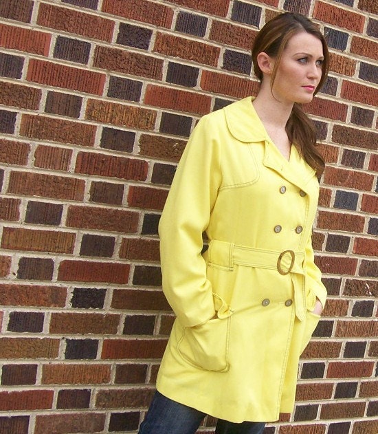 SALE Sunshine Yellow 70s Cotton Mini Trench Coat