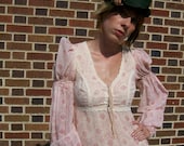 pink parts floral 70s gunne sax dress black label