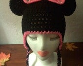 Custom Crocheted Minnie Mouse Styled Earflap Beanie Hat