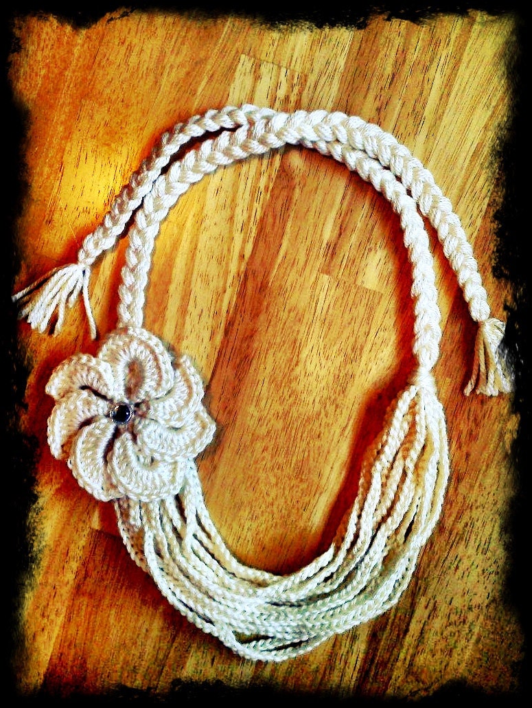 Long, Oversized Flowered and Braided Crocheted Necklace