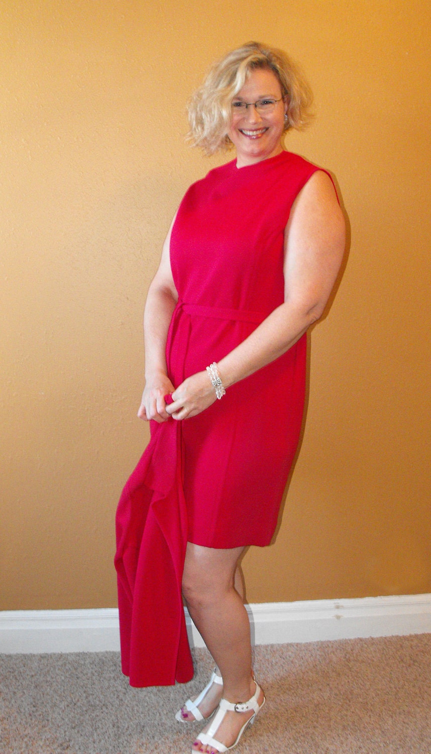 Vintage 60s Dress Dark Pink Zephyr Wool Sleeveless XXL Plus 46 Bust 42 Waist