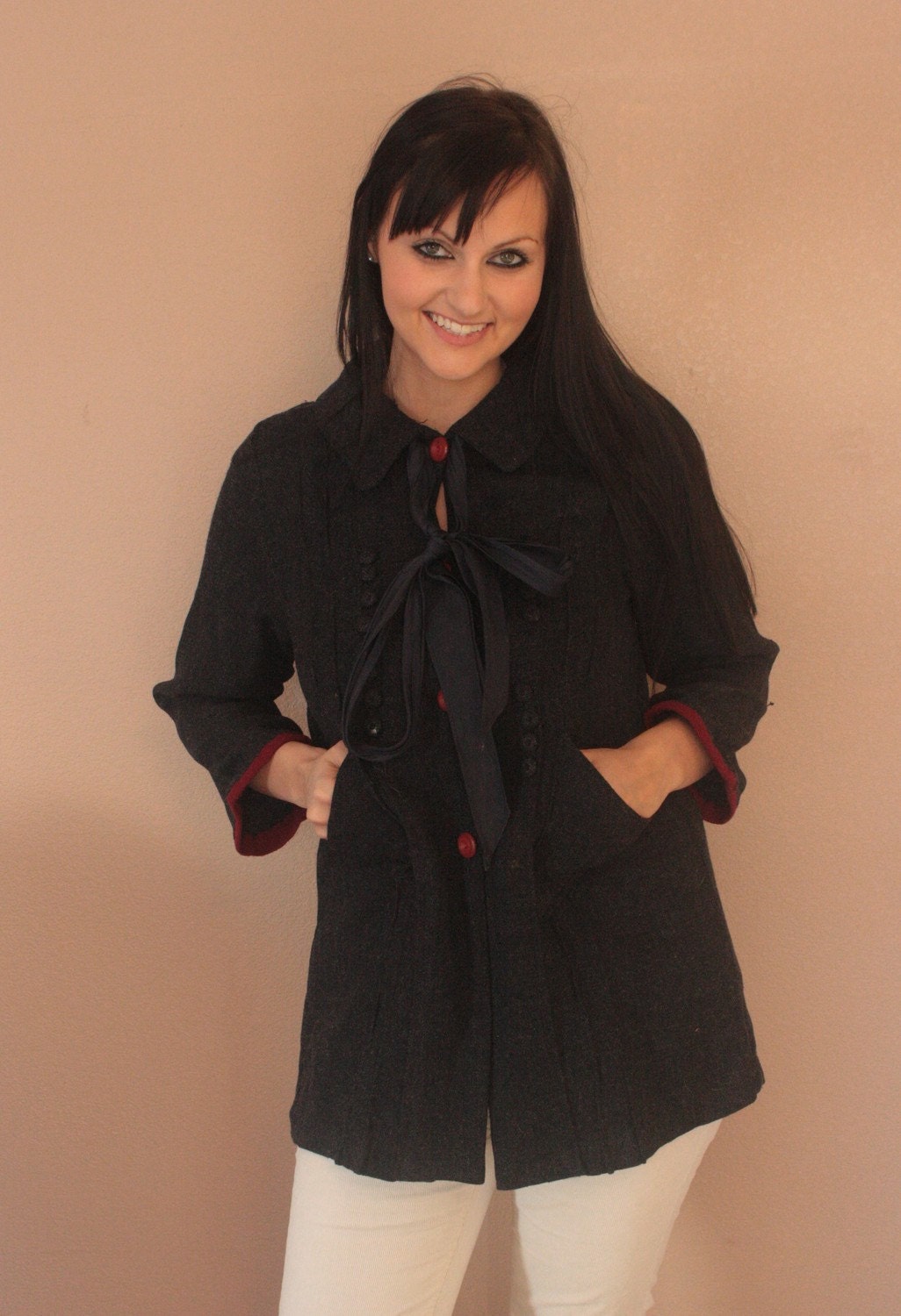 Vintage 30s 40s Short Coat Jacket Blue Wool