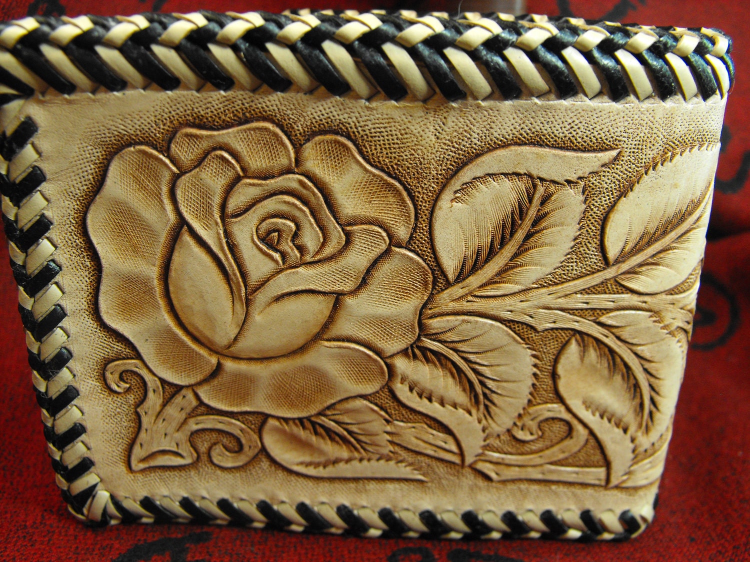 Hand Tooled Leather Rose Floral Wallet by JPsLeather on Etsy