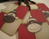 Sock Monkey Collection- 5 Large Party Gift Tags