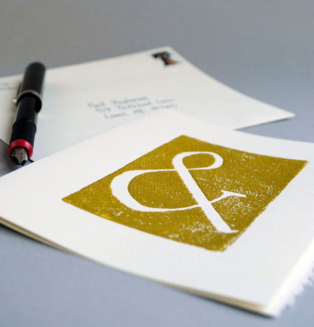 Gold Ampersand Blank Notecard, Hand-printed Typography Print Greeting Card