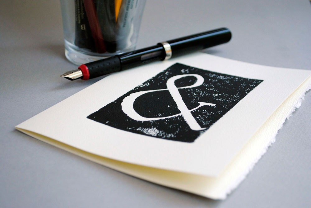 Ampersand Notecard - Black Silhouette Blank Card - Block Print 5 x 7 inches