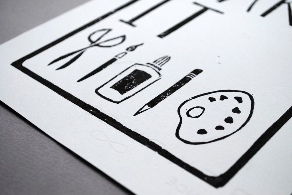 8x10 Craft Block Print, Make It Linocut Print, Black and White