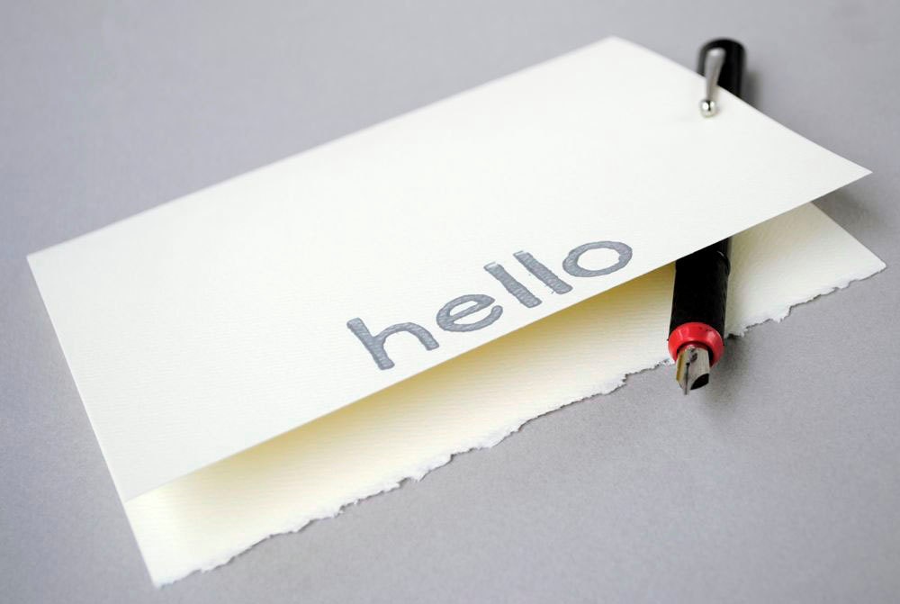 Silver Hello Notecard, Metallic Typography Print Greeting Card