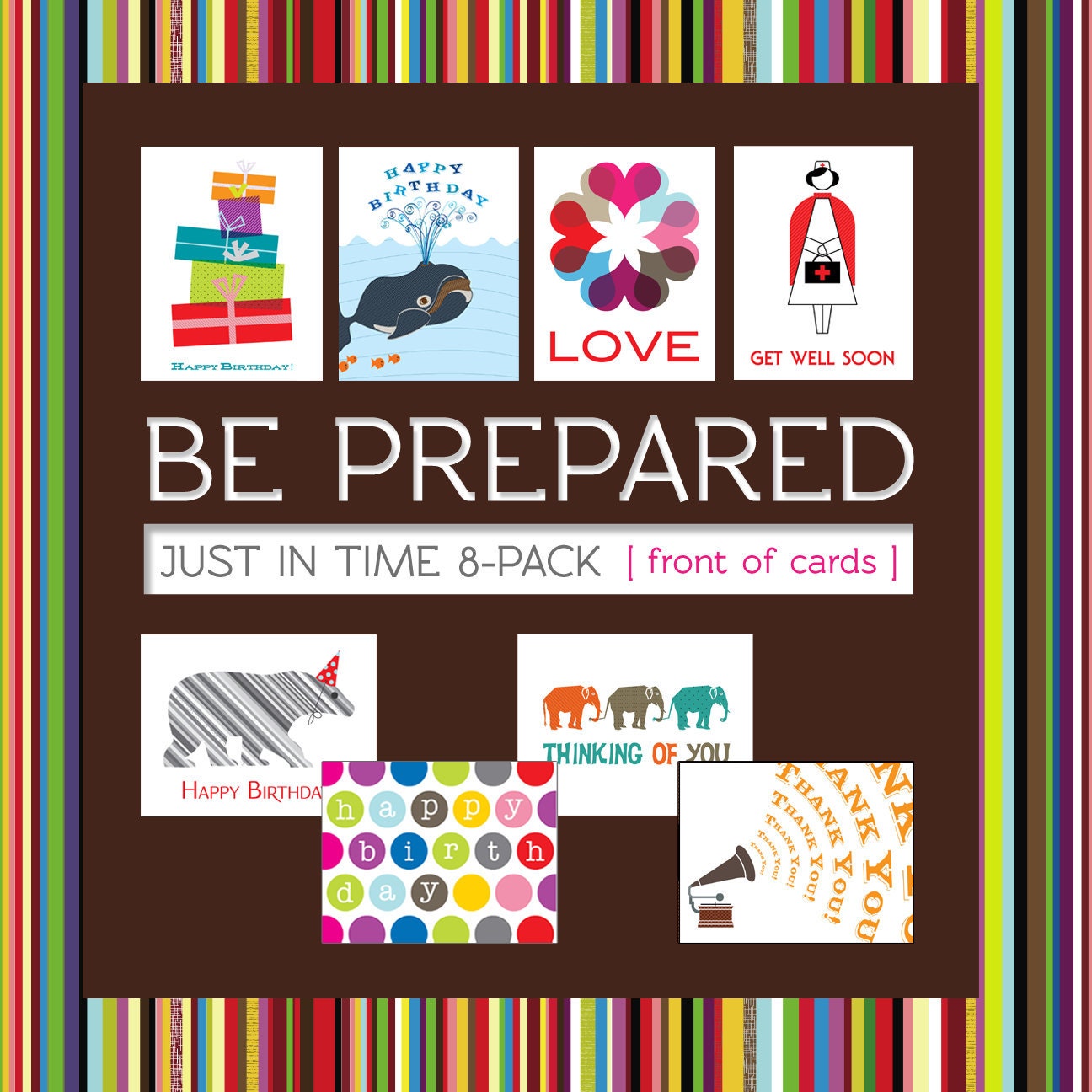 Be Prepared - Just In Time Variety Pack of 8 Greeting Cards on 100% Recycled Paper