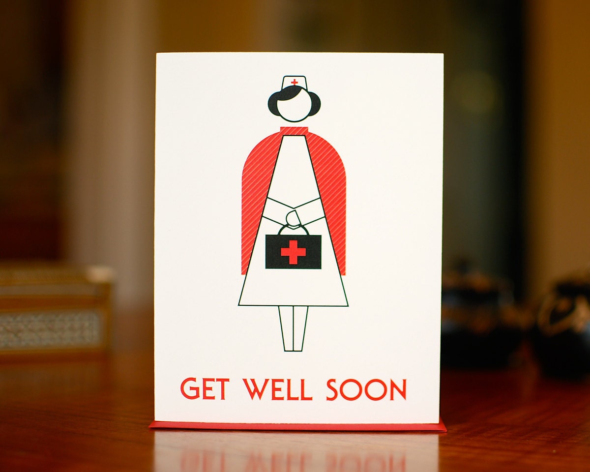 Nurse with a Purse - Pictogram Style Get Well Card on 100% Recycled Paper