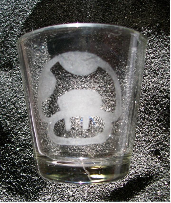 Mario 1Up Mushroom etched shot glass