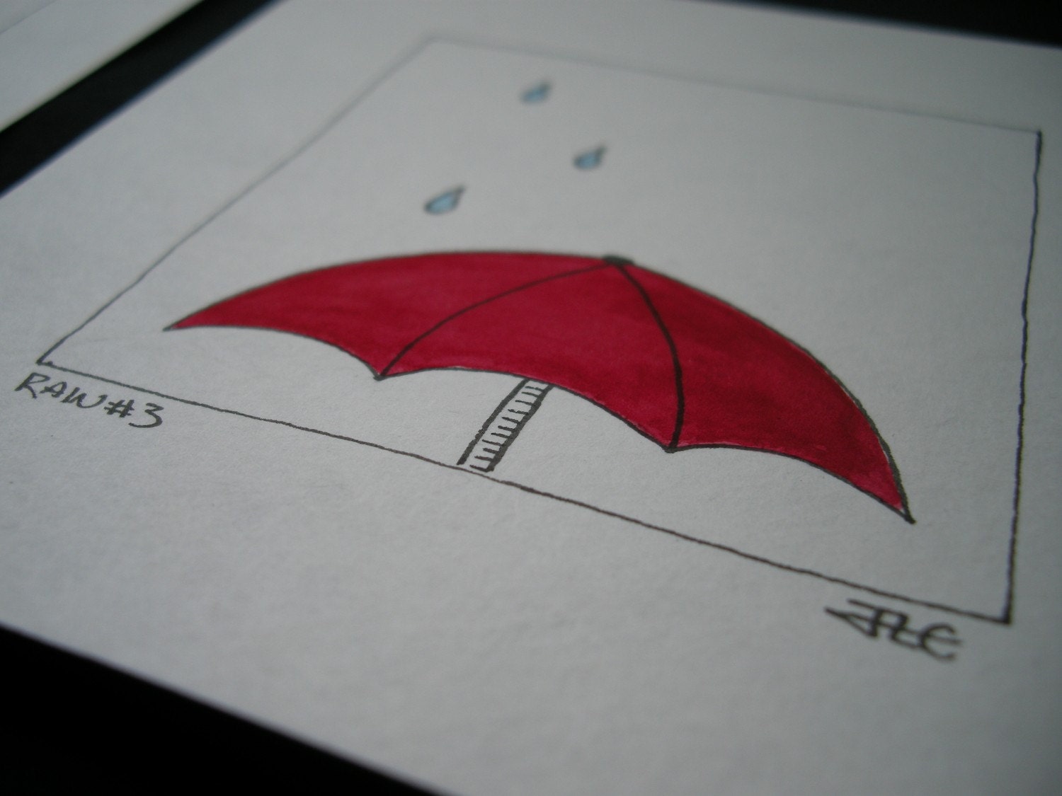 Original Ink Illustration - Series of 3 Red Umbrellas