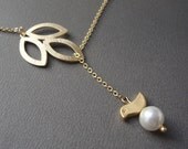 Thee Leaves lariat style, marquis shape, baby bird, bridal jewelry, lovely gift, mom to be, nest, sister, friend