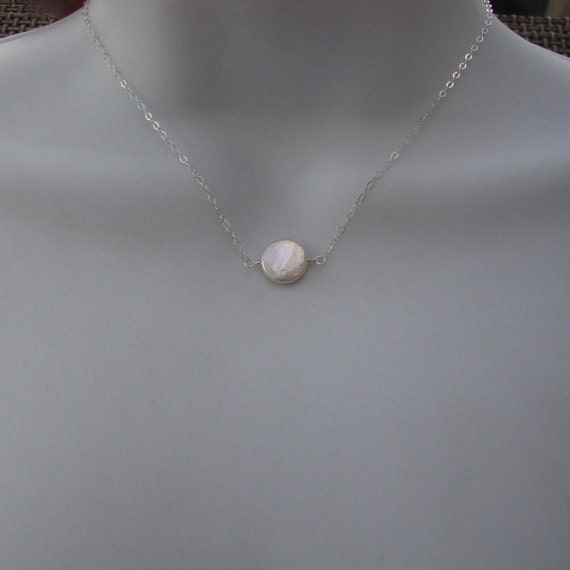 White Pearl Necklace - All Sterling Silver- everyday jewelry, simple, dainty, bridesmaids, bridal party, delicate jewelry