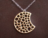 Crescent Moon Necklace  - Filigree Pendant matte gold sterling silver chain and clasp