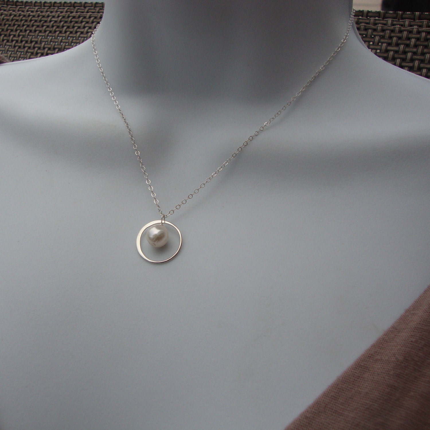 Pearl and Ring Necklace All Solid STERLING SILVER