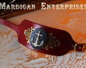 Leather Cuff - Blue Anchor cameo on Red Leather