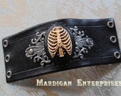 Leather Cuff - Ribcage on black leather
