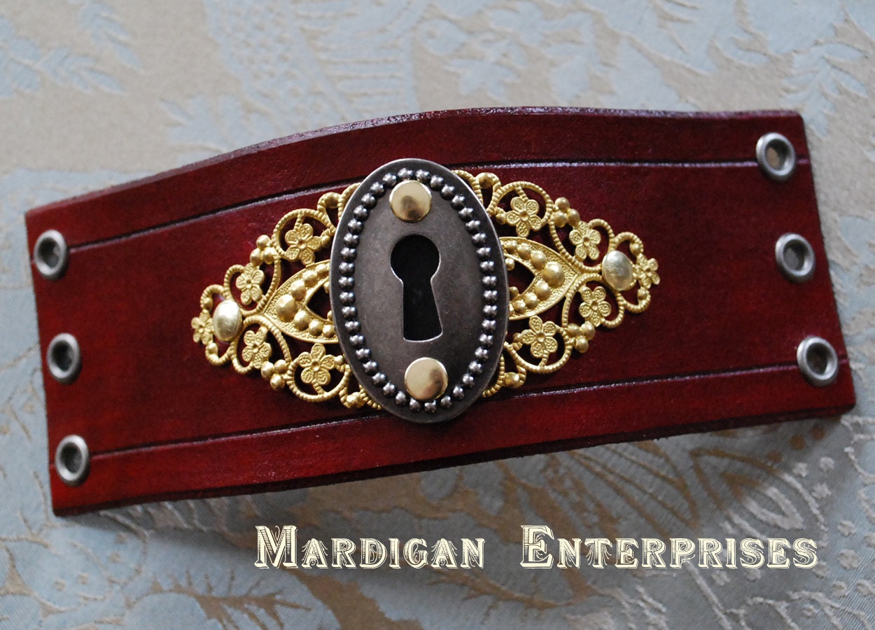 Leather Cuff - keyhole on brown leather