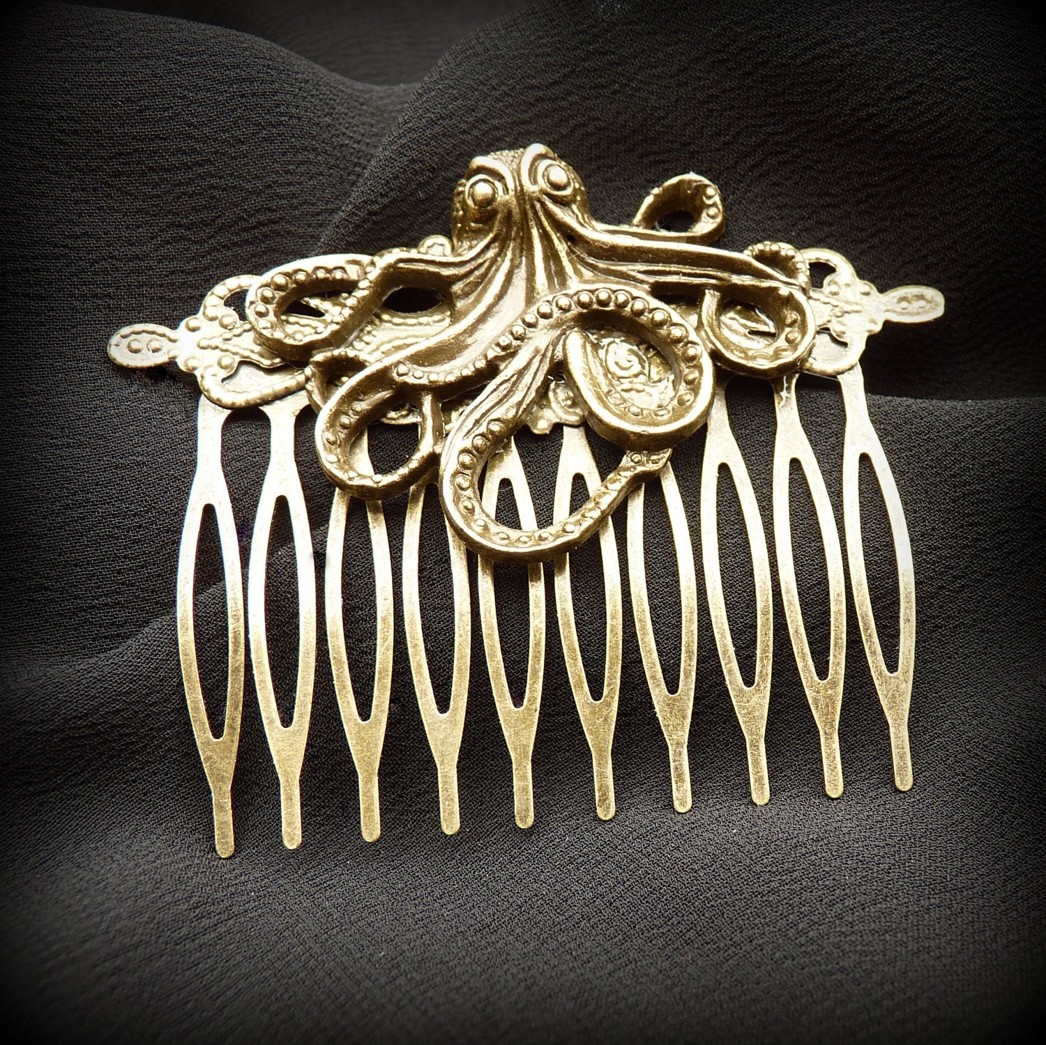 SALE Bronze Octopus Hair Comb from the Steampunk Cthulhu Collection